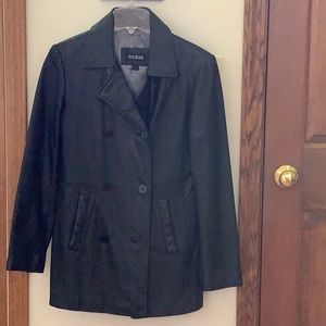 Guess black leather jacket/pea coat size S